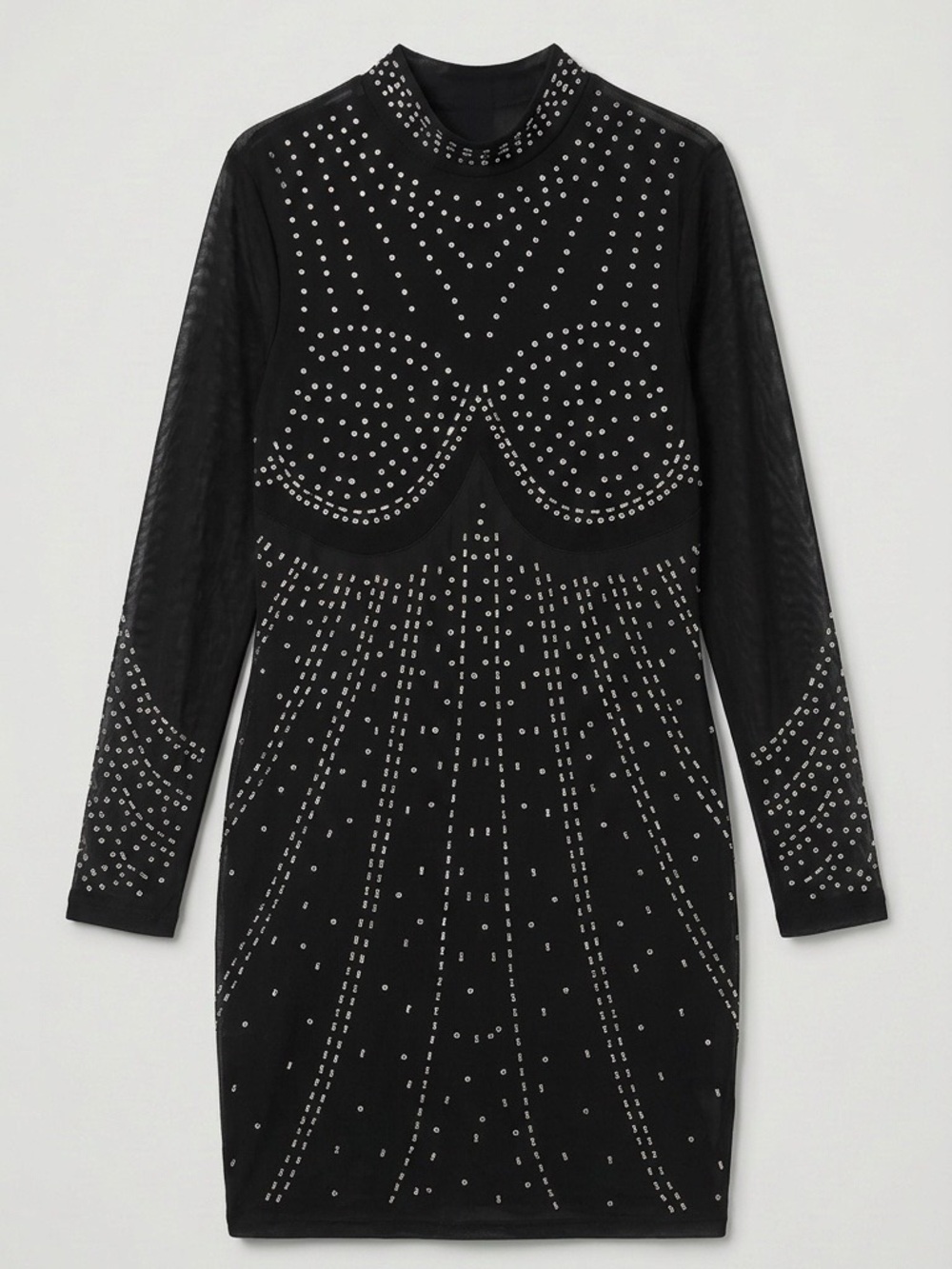 Long-Sleeve Studded Bodycon Dress